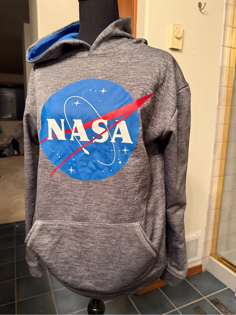 Logo Gray Hoodie Sweatshirt - Gray/Blue Hooded Sweater